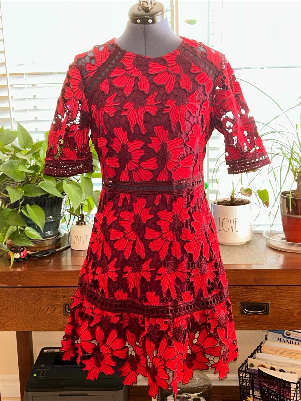 Lulu’s Red Embroidered Dress S-M